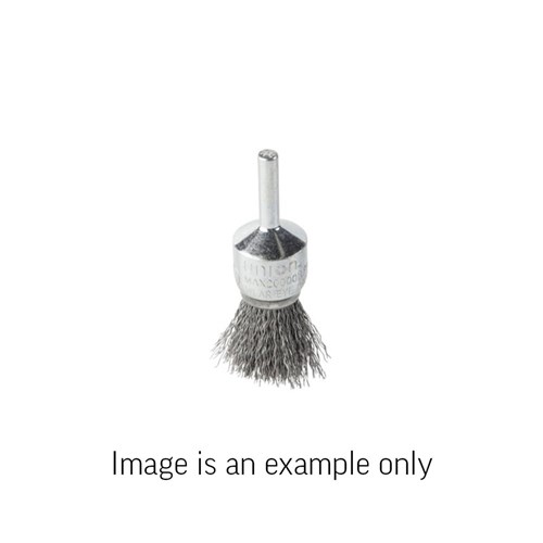 Spindle Mount Crimped Wire Brush | Pointed End | Gal High Carbon Steel 0.33mm | 16 mm Dia x 80mm Car
